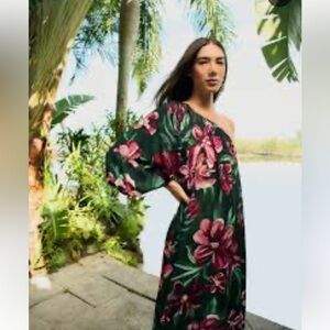 FARM Rio One Shoulder Floral Dress - Green and Pink